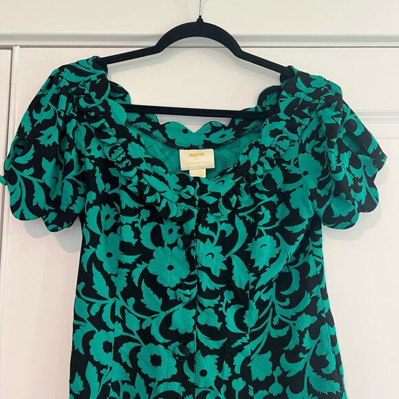 Maeve by Anthropologie Short Sleeve Women's Blouse Green and Black Size 2 - Picture 3 of 8
